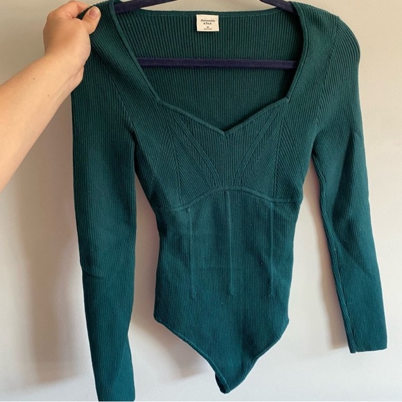 Abercrombie & Fitch | Corset Sweetheart Sweater Bodysuit | Size M | Teal - Picture 2 of 5